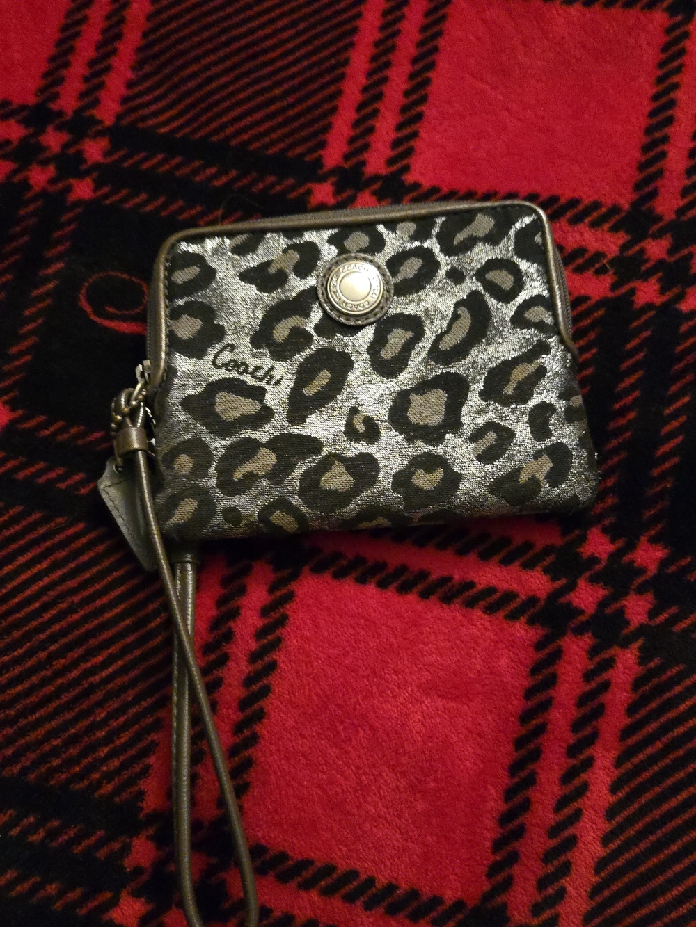 Coach Glitter Leopard Print Wristlet in Silver and Black